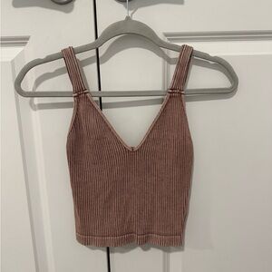 Free People Ribbed V-Neck Tank Top - Pink/Brown